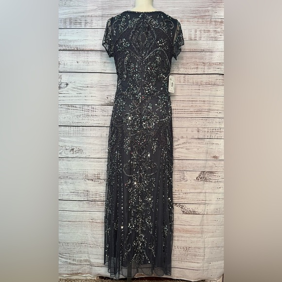 Pisarro Nights Beaded Mesh Column Gown Size 8 Slate Gray Beaded‎ Sequins NWT - Picture 3 of 17